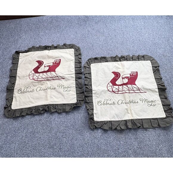 Christmas Biltmore Inspirations Pillow Sham Covers Set Of 2 Embroidered Sleigh - Picture 1 of 15